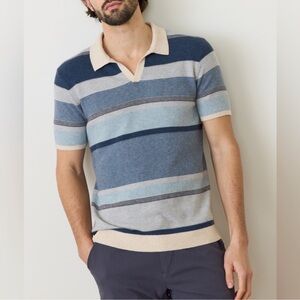 Marine Layer Liam Sweater Polo in Blue Multi Striped Shirt